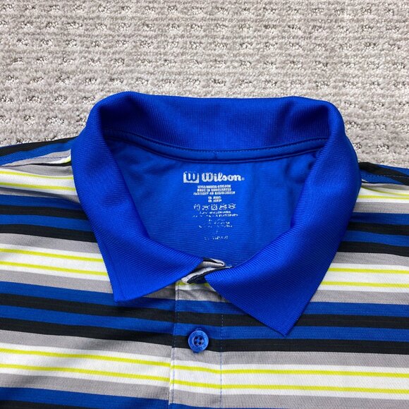 Wilson Golf Shirt Men Extra Large XL Blue Black Gray Green Striped Polo Outdoor - Picture 3 of 7